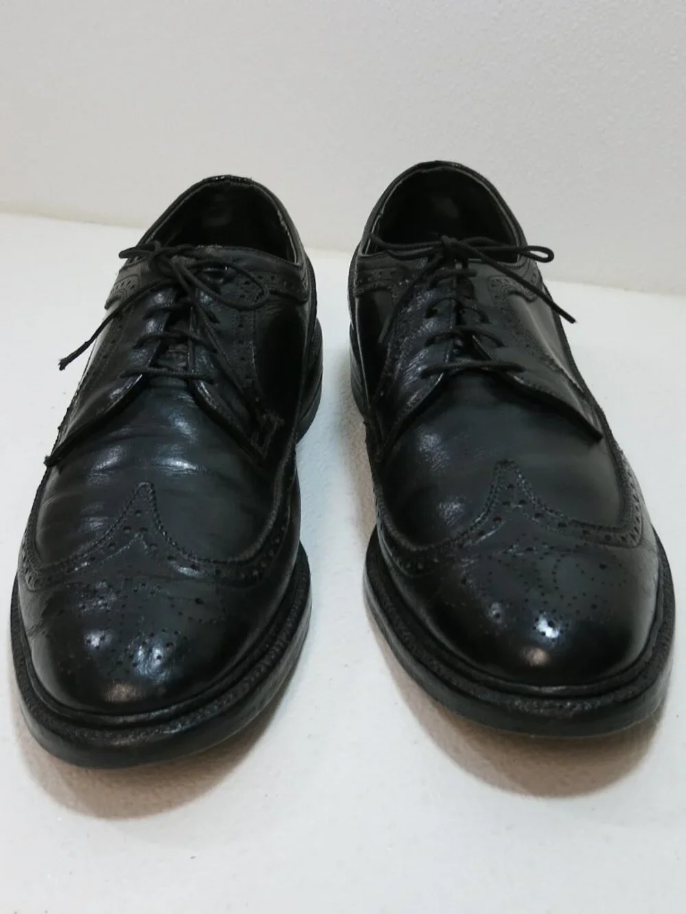 Black Leather Long Wingtip Brogue Dress Oxfords Men's Footwear Shoes Sz 10.5 C